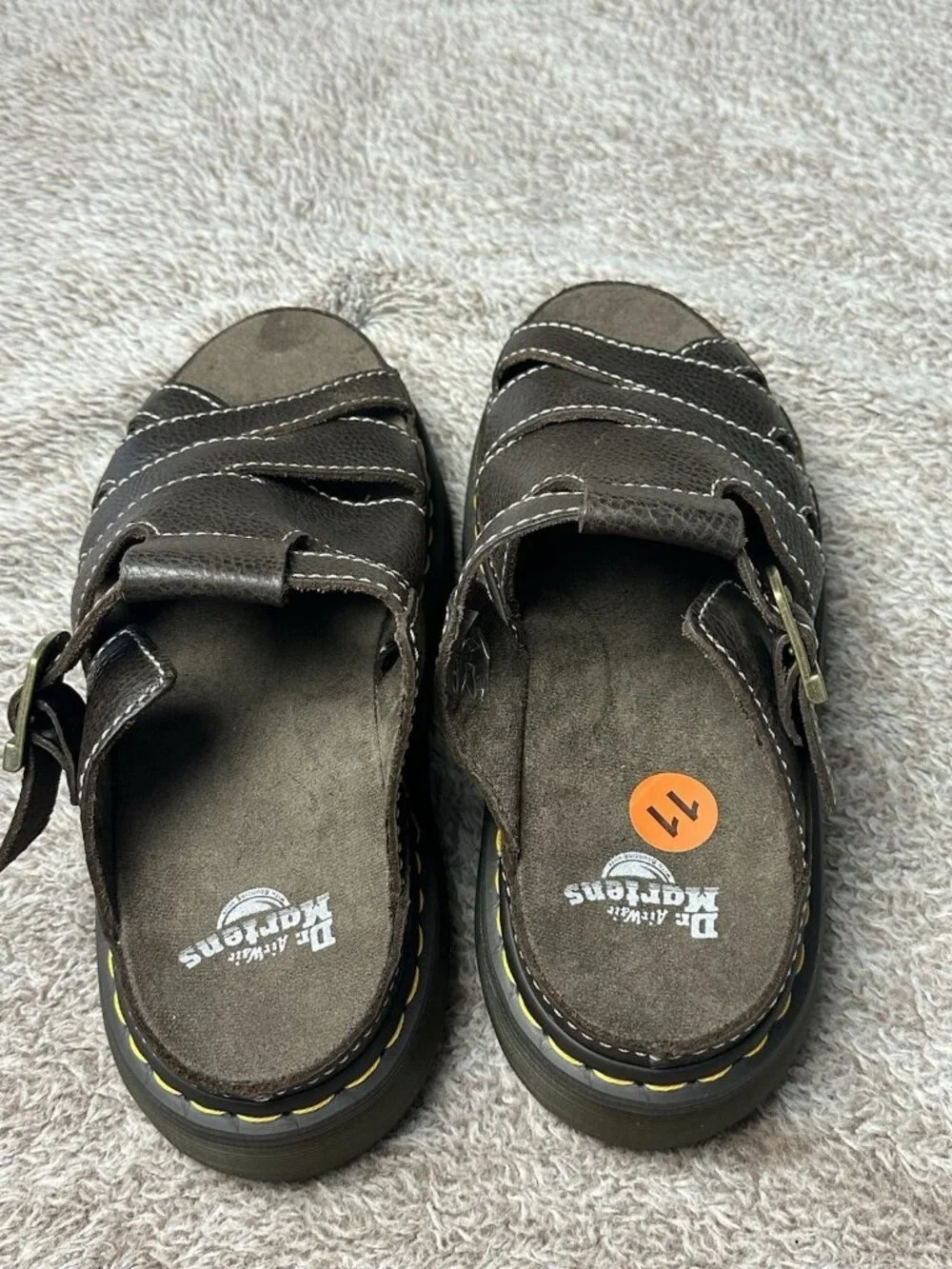 Dr. Martens Maxxy Slide buckled leather chunky sandal shoes brown NWOB size 11
